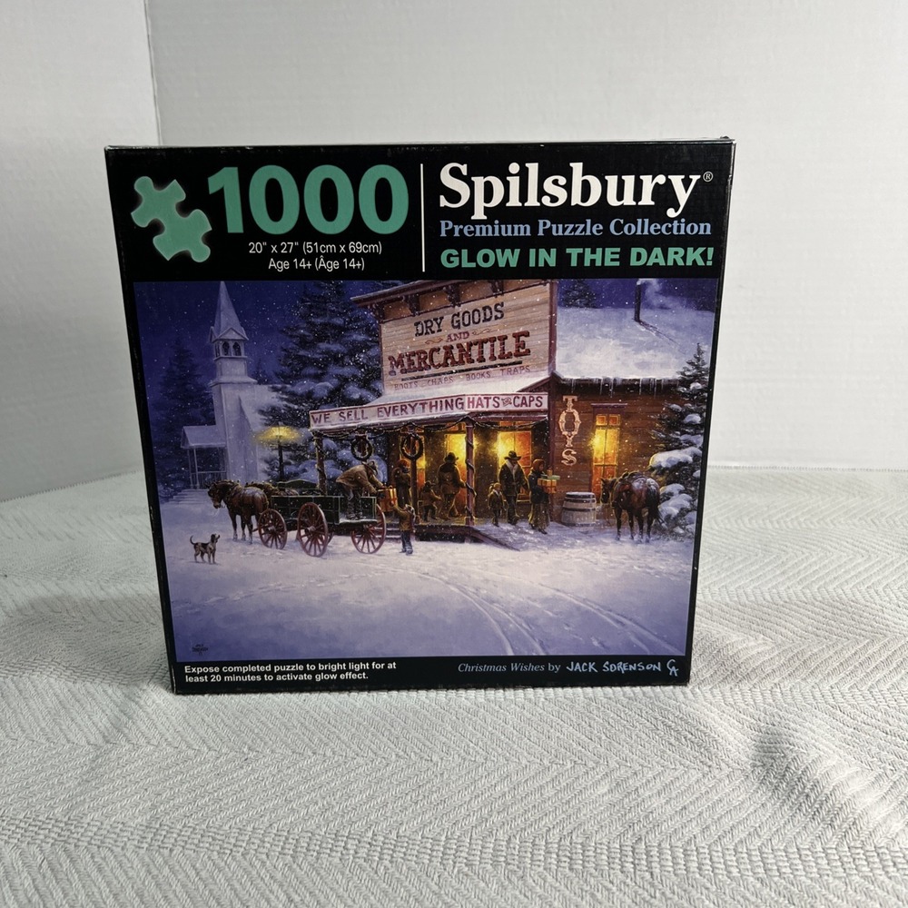 Christmas Wishes Glow In The Dark 1000 Pc Puzzle Jack Sorenson Western Cowboy